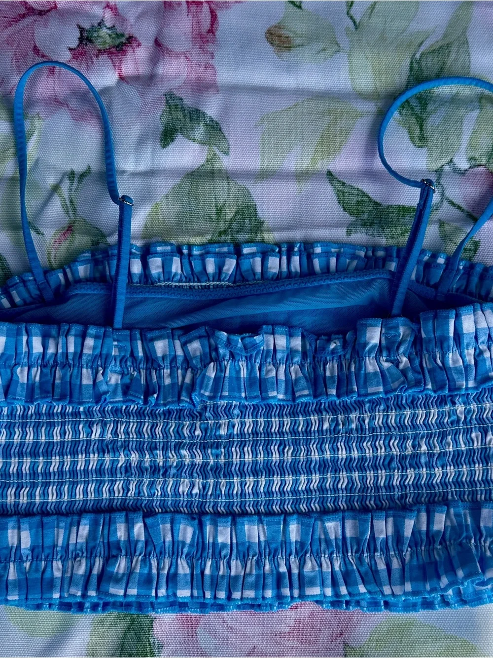 #122 Kids Colsie Bright Blue Smocked  Top with Thin Straps/ or swim top, size s